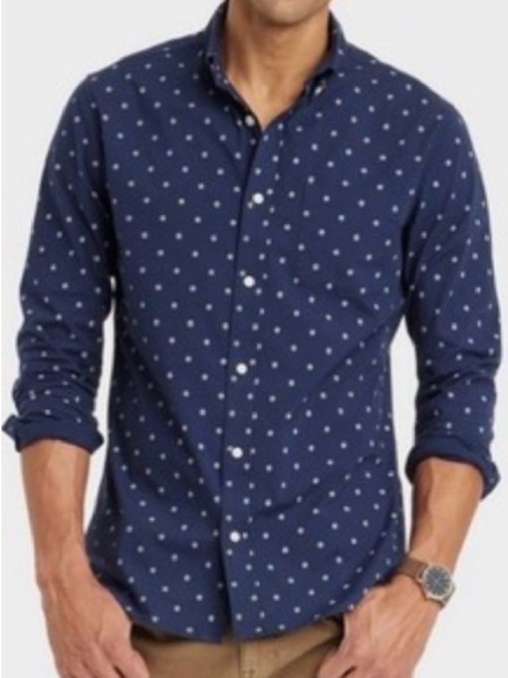 Goodfellow & Co Dark Blue Patterned Button-Down Shirt